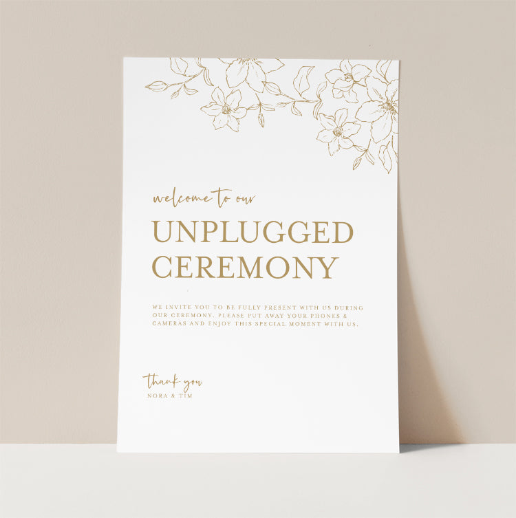 Floral Wedding Unplugged Ceremony Sign