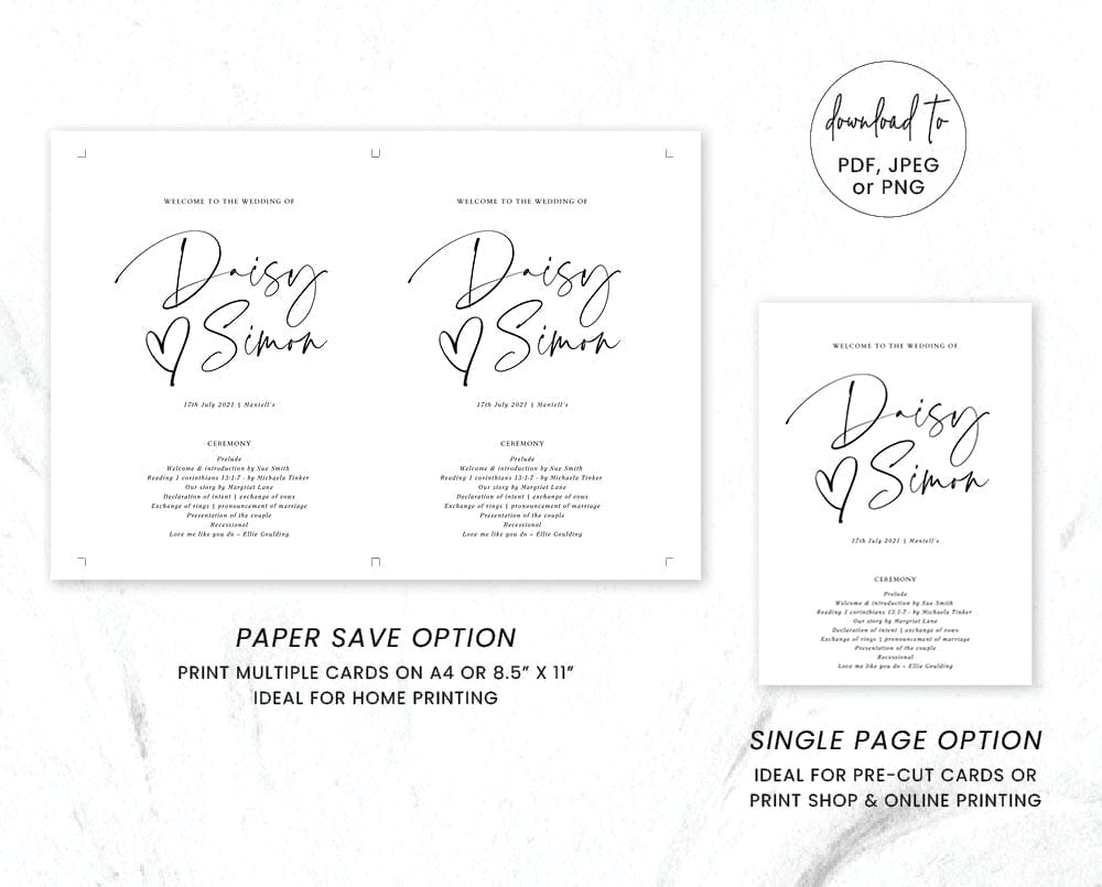 Black and White Wedding Order of Service Template