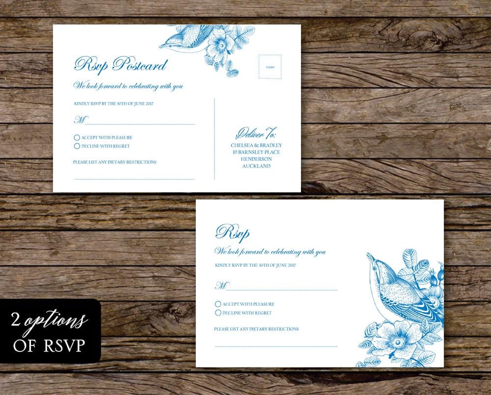 Blue Floral Wedding Invitation Set