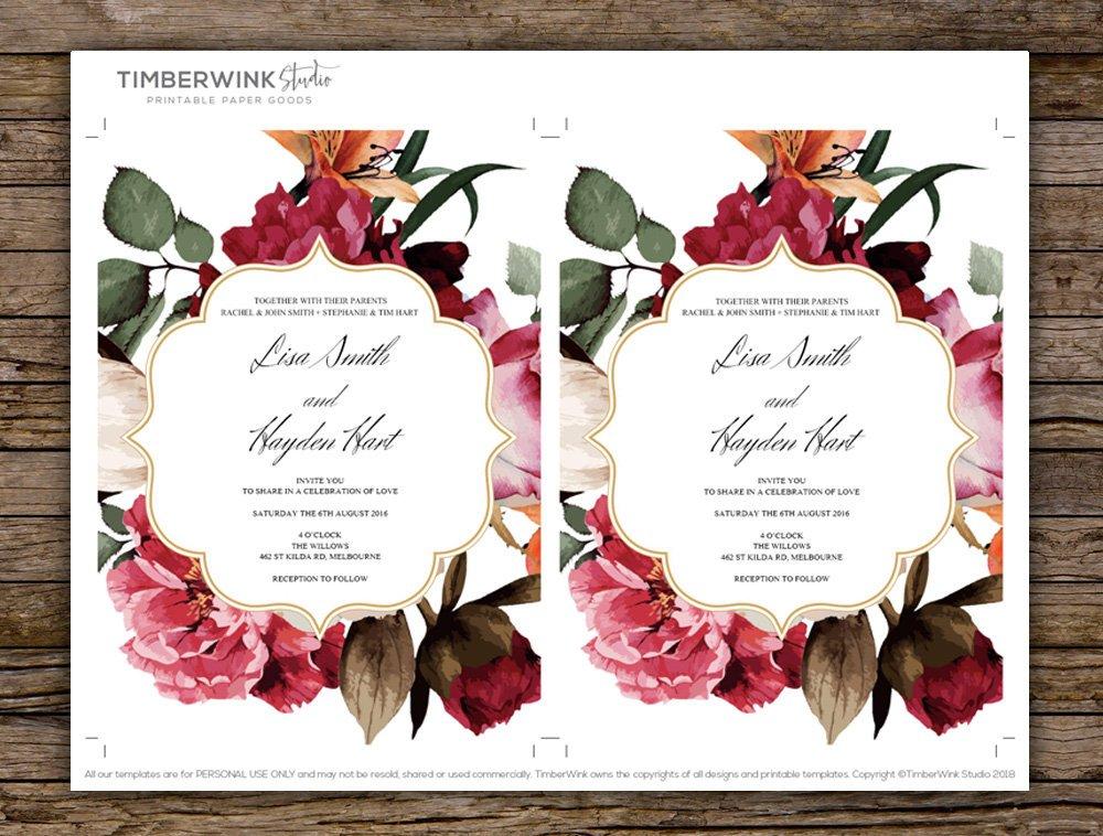 Burgundy Floral Wedding Invites