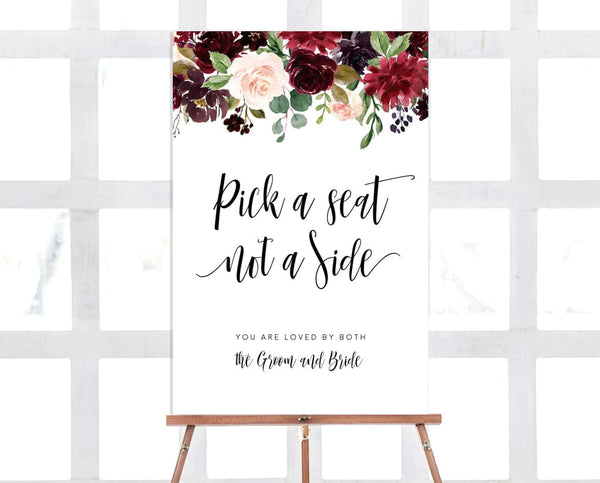 Floral garden pick a seat, not a side Wedding Sign – Printabell • Express