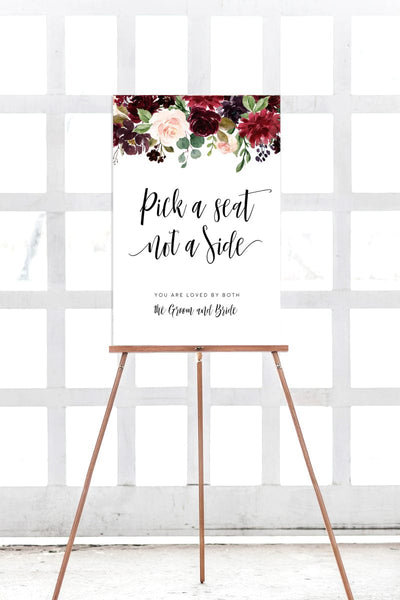 Floral garden pick a seat, not a side Wedding Sign – Printabell