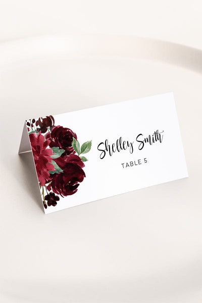 Burgundy Wedding Place Card Template – TimberWink Studio US