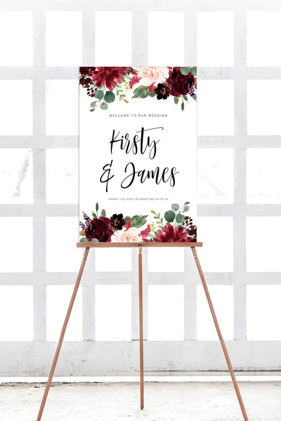  Editable Burgundy Floral Wedding Welcome Sign Template, Rustic  Flowers Wedding Sign Printable, Welcome Wedding Sign Stand, Instant  Download, Personalized Welcome Sign for Wedding, Wedding Decor, Plastic  Sign, Custom Design 