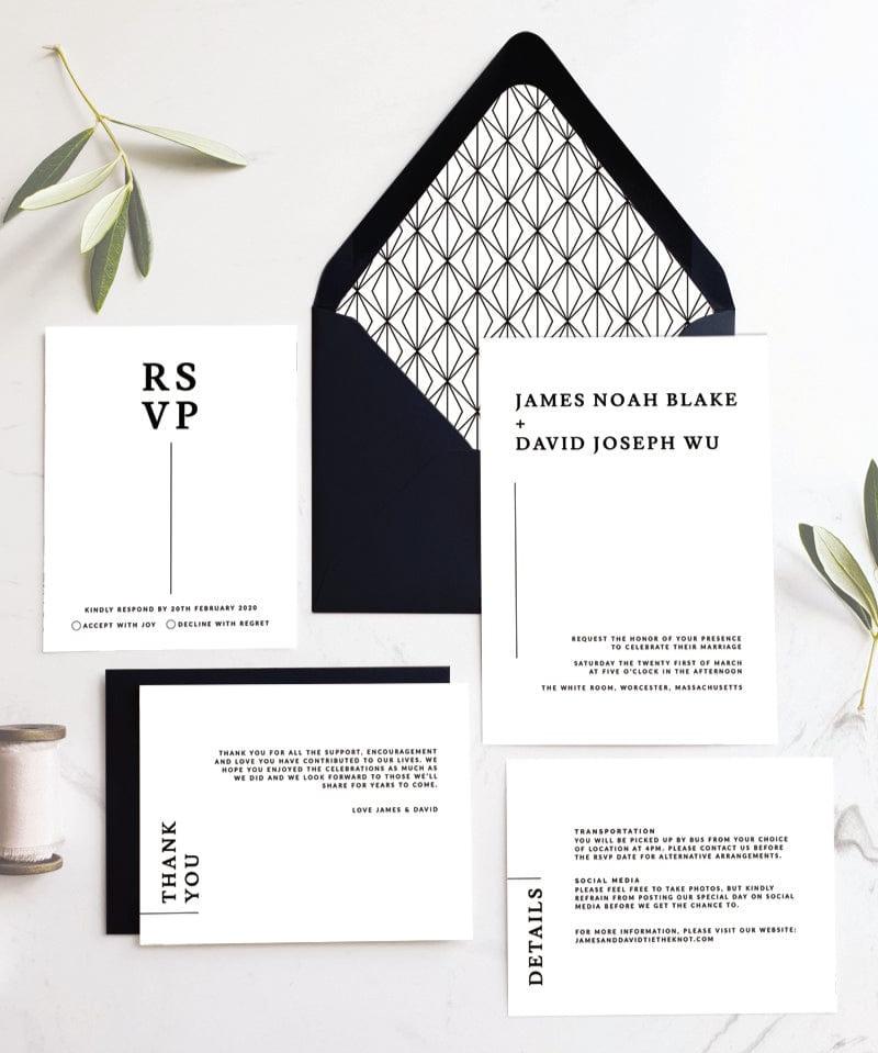 monochrome wedding stationery