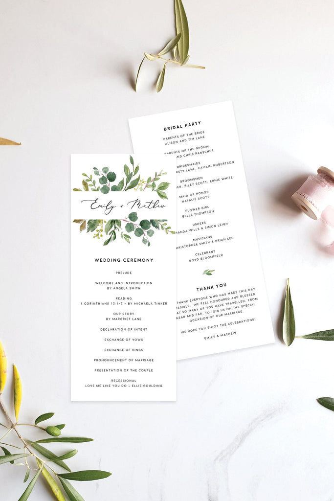 Greenery Wedding Order of Service Template