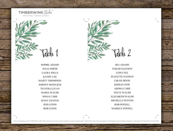 Minimal Wedding Seating Plan & Chart Template – TimberWink Studio NZ