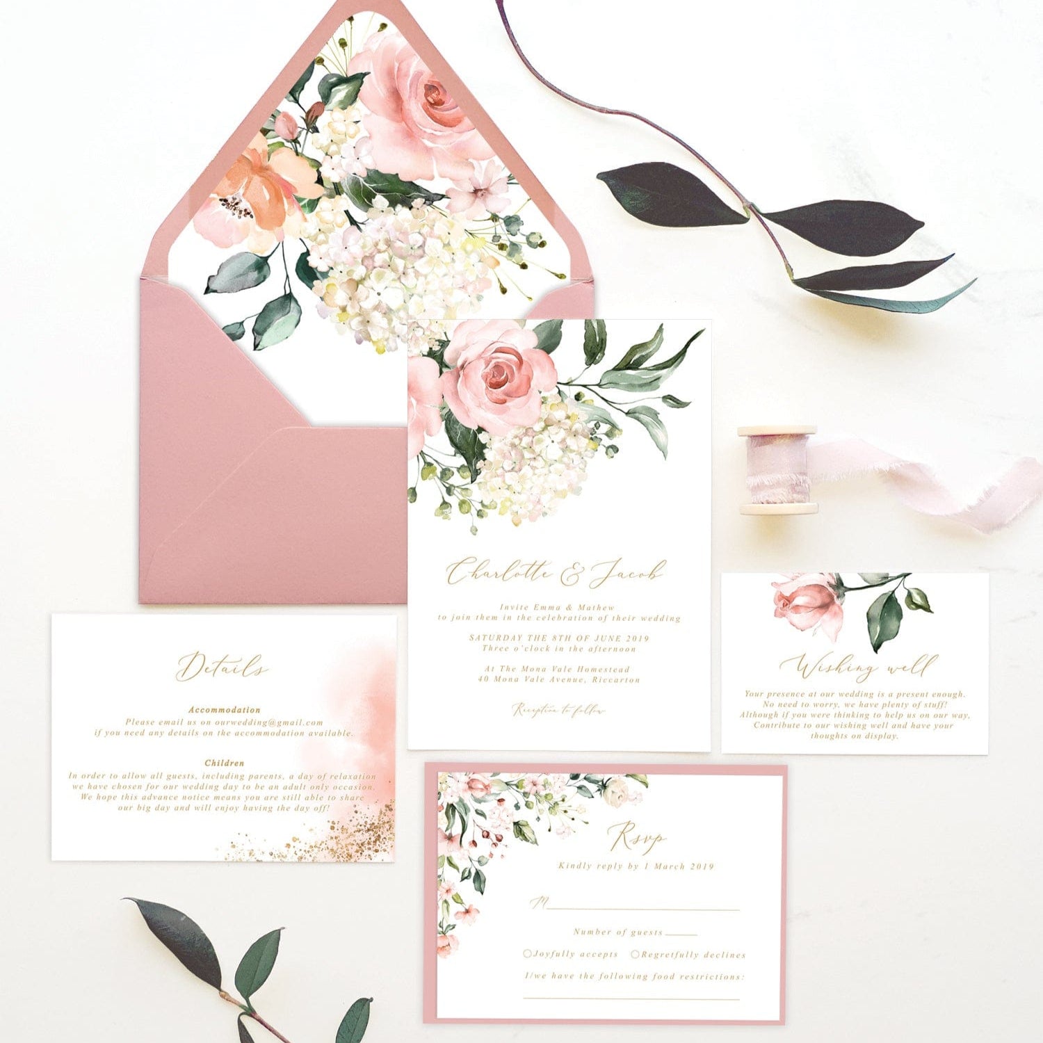 DIY hydrangea wedding invitations