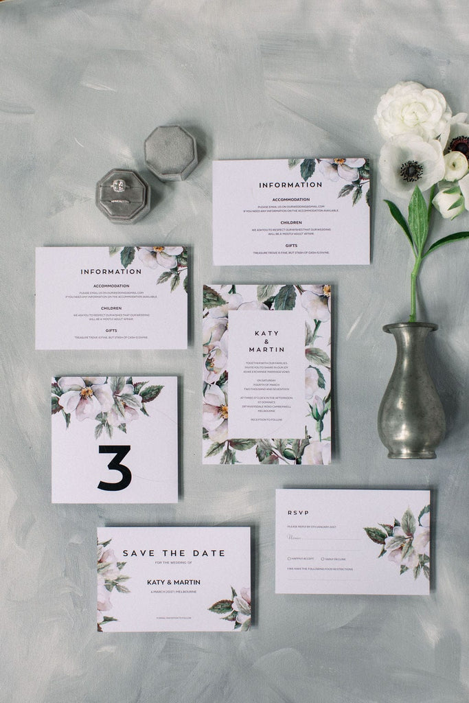 Magnolia Floral Wedding Invitation Set