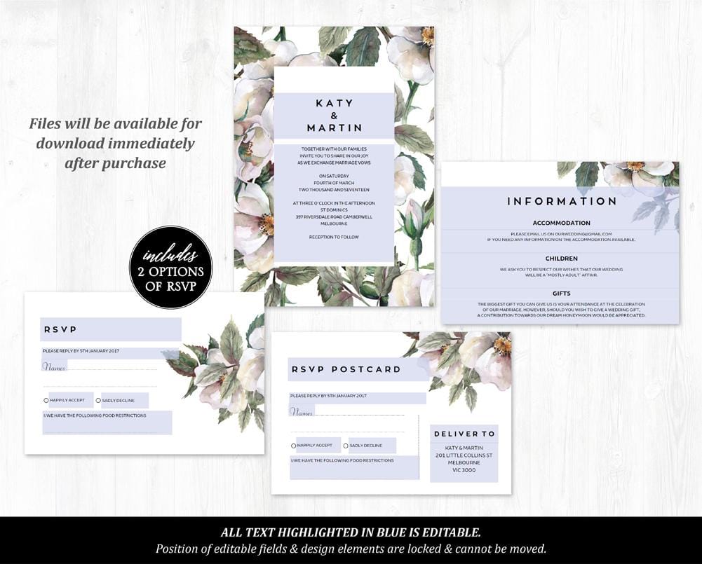 Magnolia Floral Wedding Invitation Set