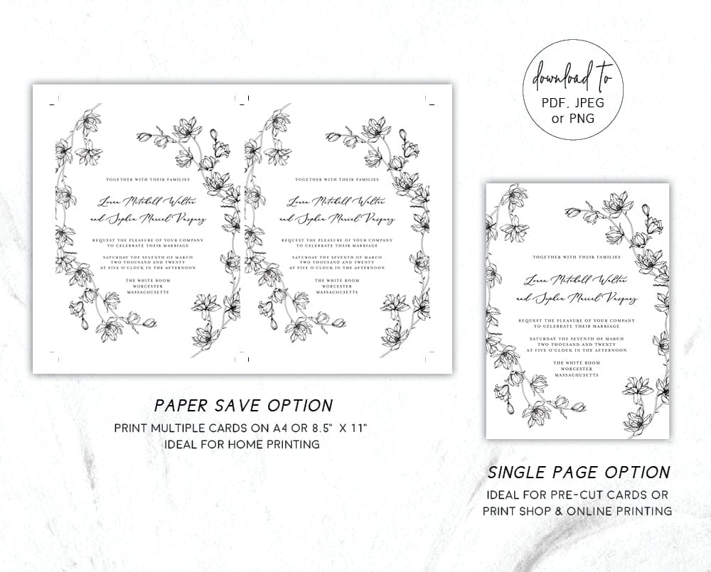 Magnolia Flower Wedding Invitation Set