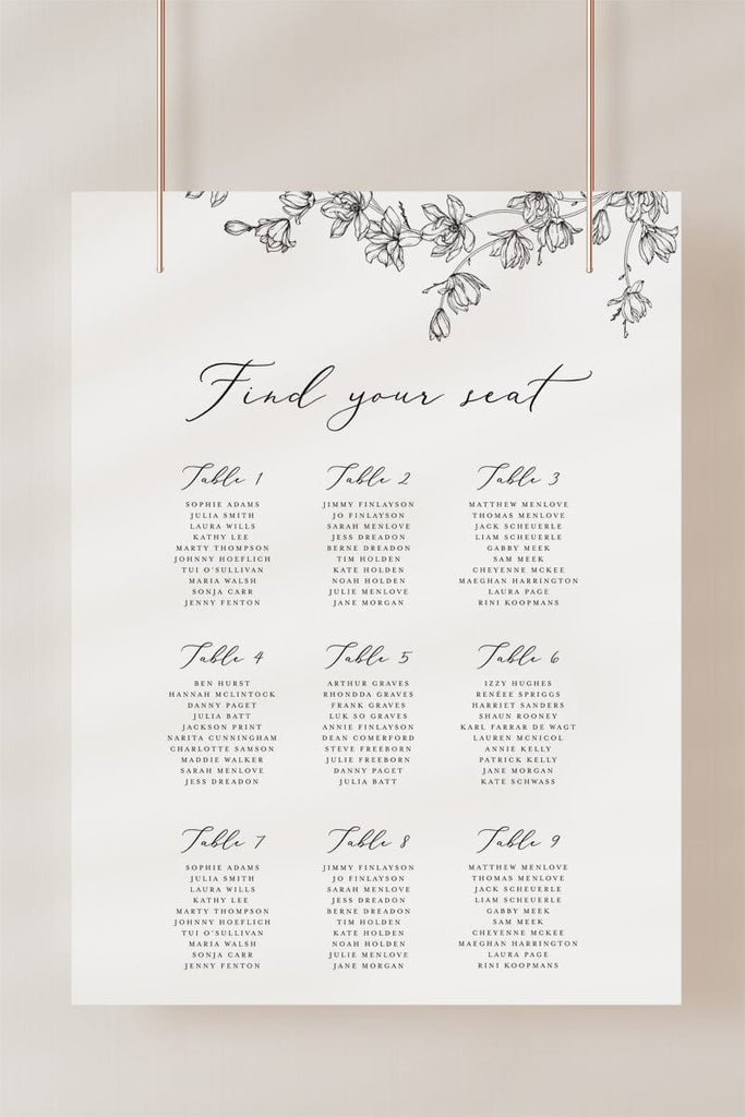Magnolia Flower Wedding Seating Chart Template