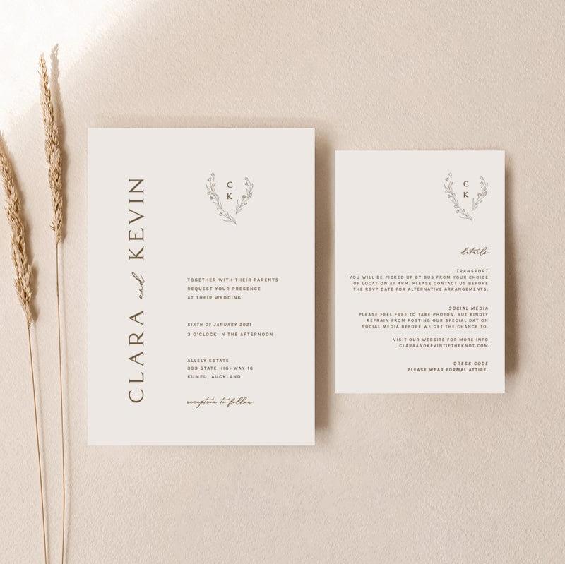 minimalist wedding invitation with details card