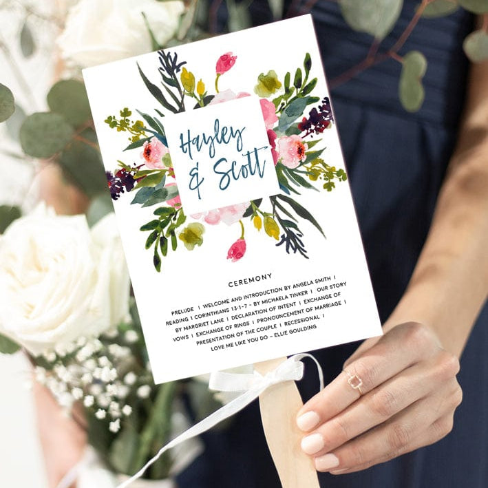 Peony Wedding Fan Program Template
