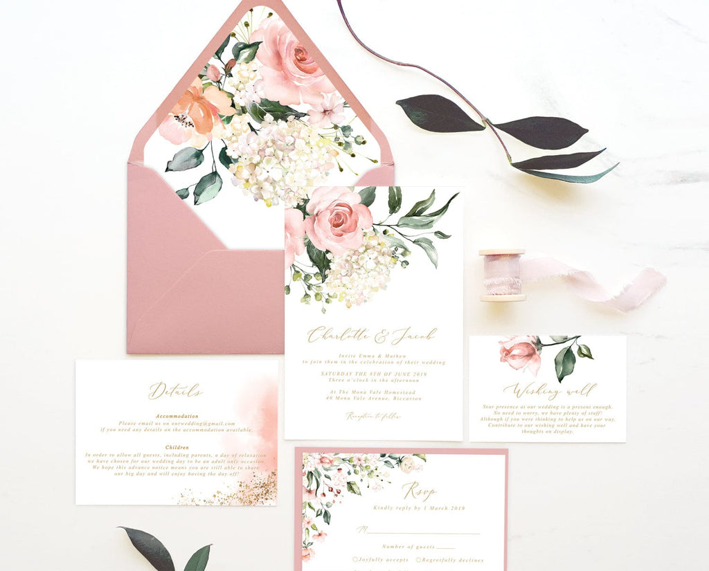 Pink Floral Wedding Invitation Set