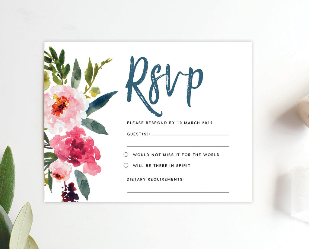 Pink Floral Wedding RSVP Card Template
