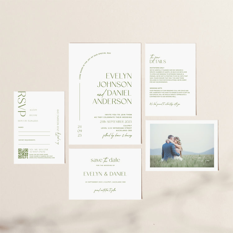 modern wedding invitation set