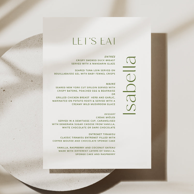 wedding menu card