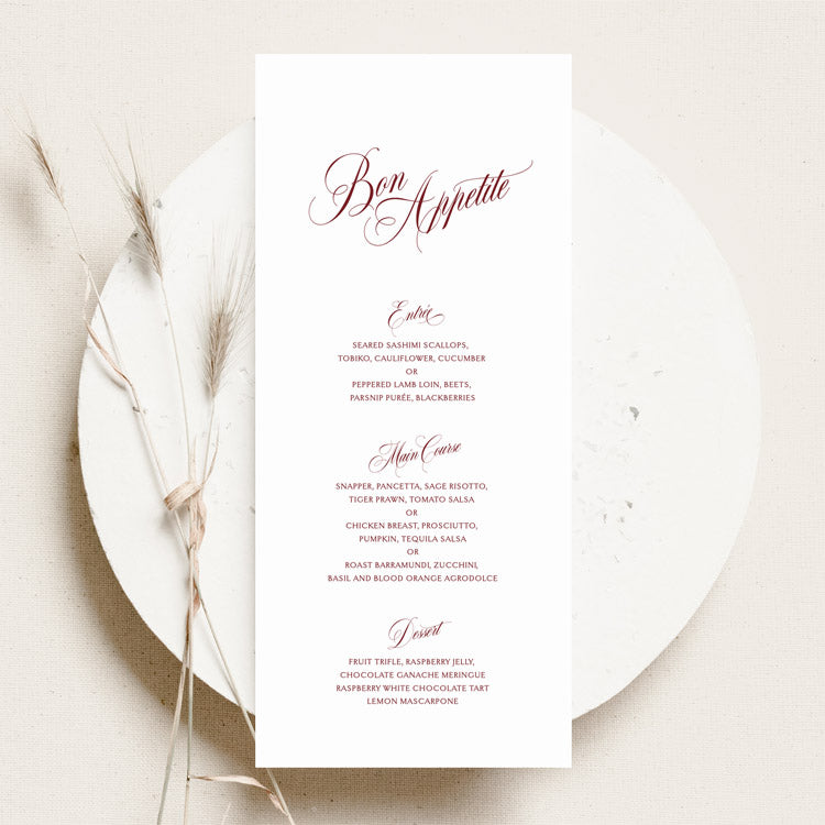 elegant wedding menu