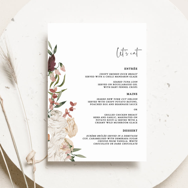 Auree - Wedding Menu Cards