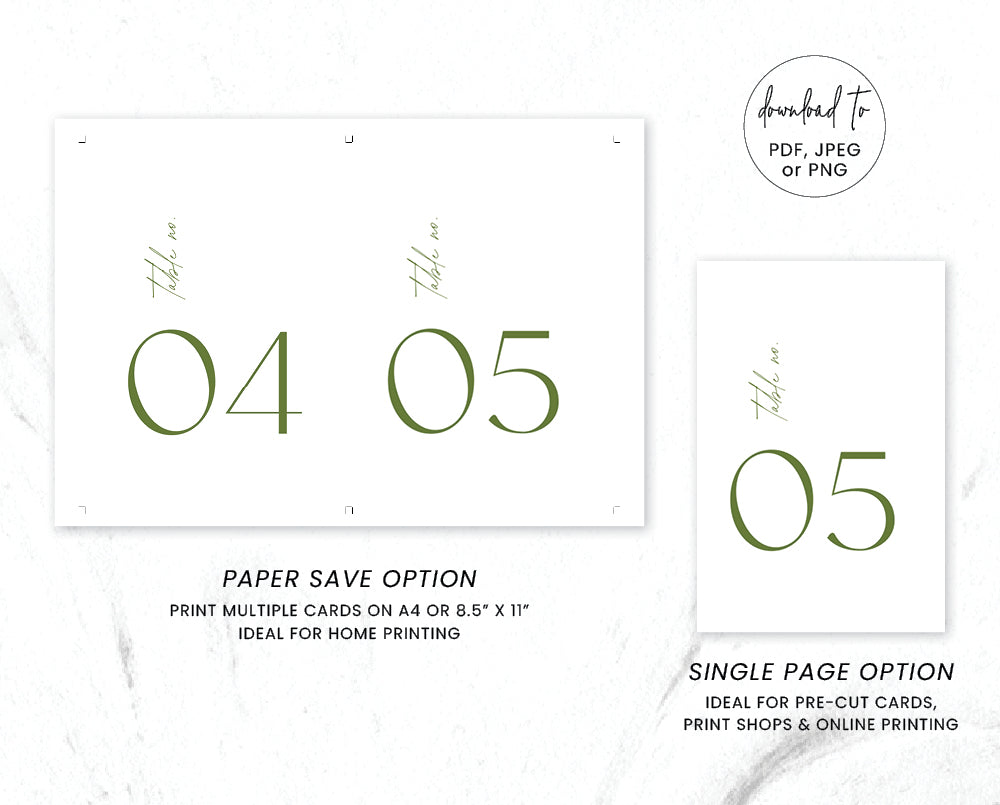 Autumn Wedding Table Number Card Template