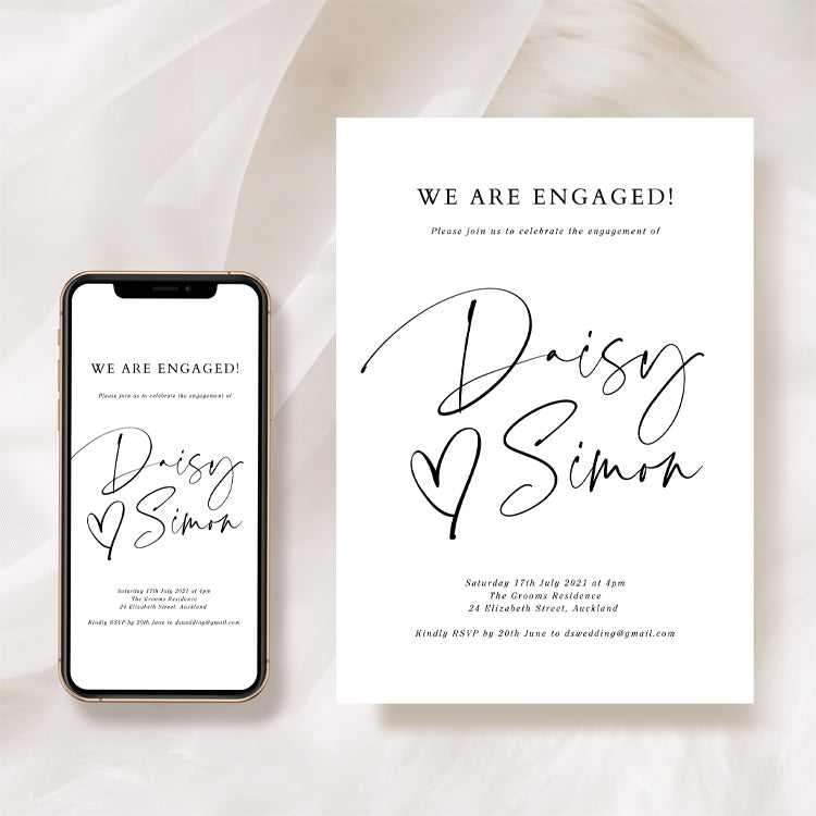 Black and White Engagement Party Invitation Template