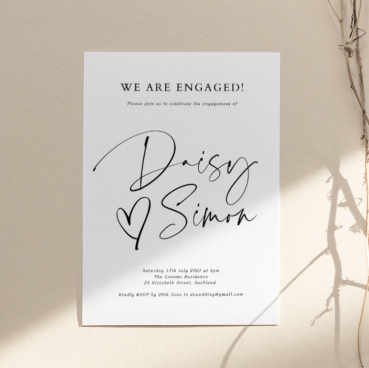 Black and White Engagement Party Invitation Template