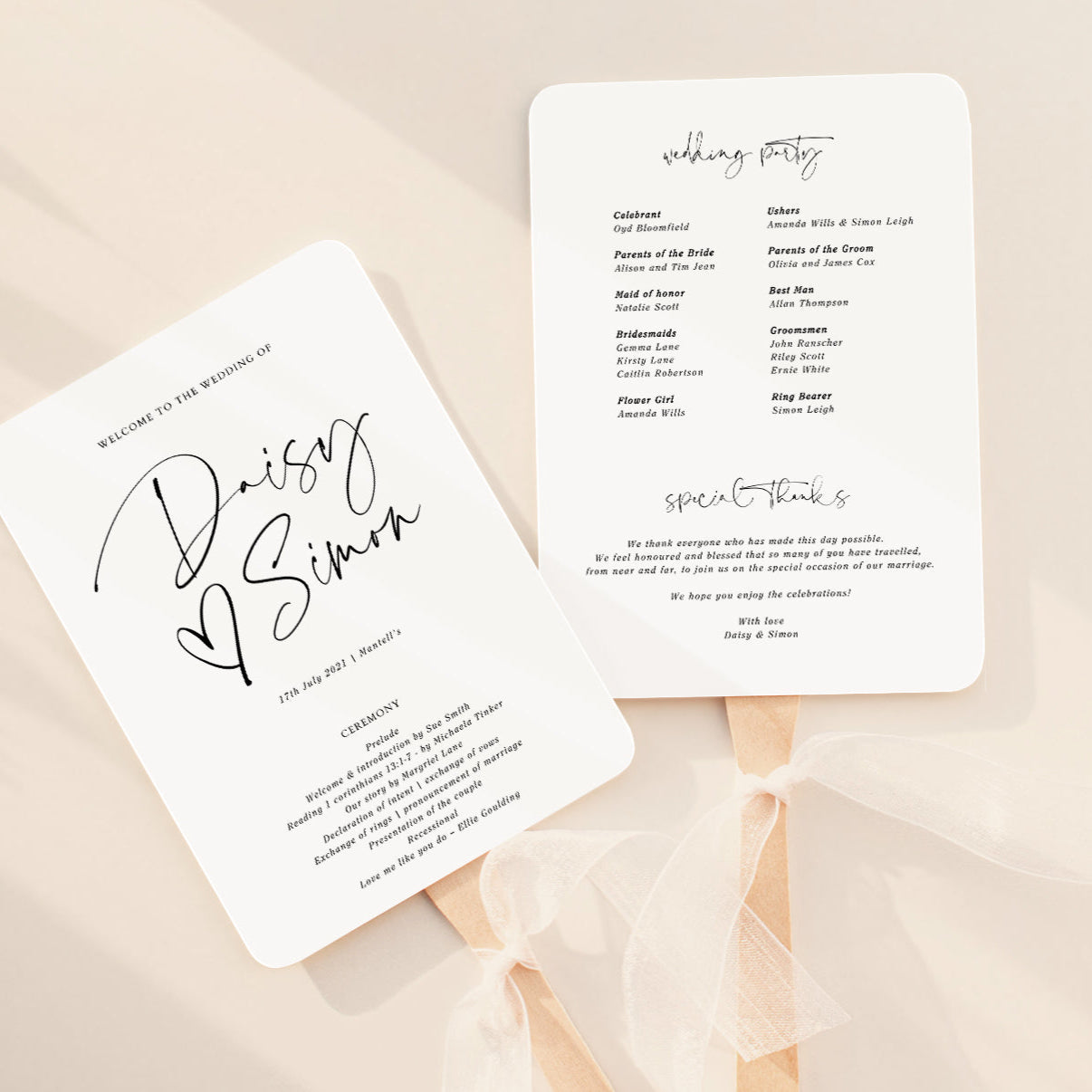 Black and White Wedding Fan Program Template