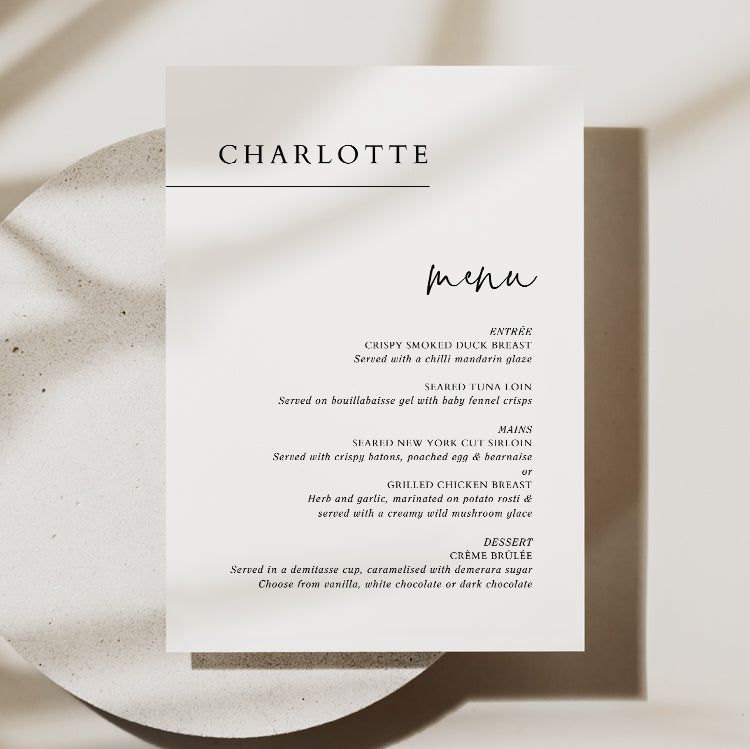 Black and White Wedding Menu Template