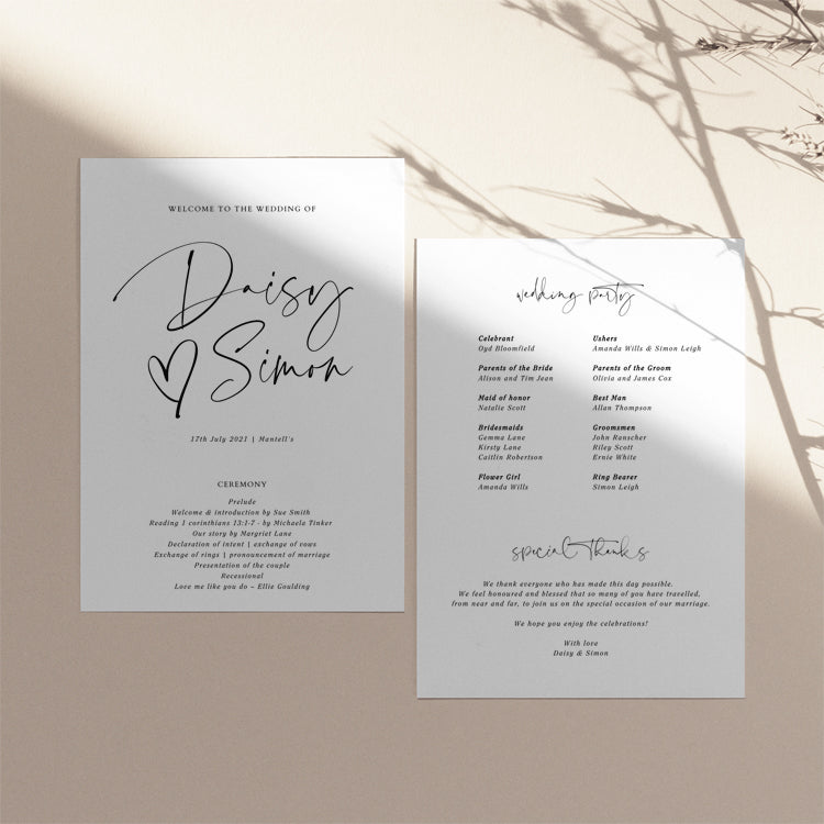 Black and White Wedding Order of Service Template