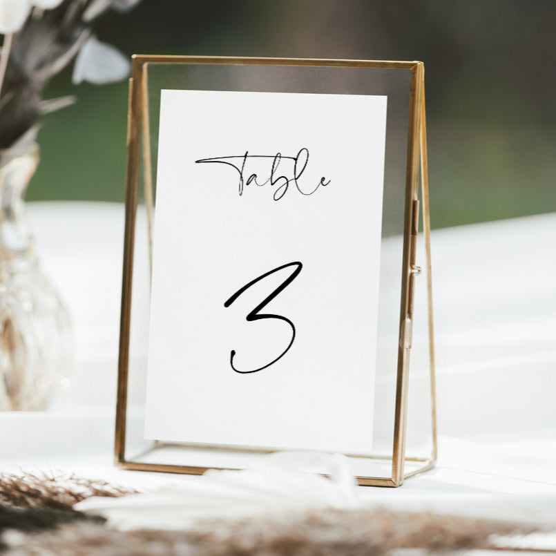 Black and White Wedding Table Number Card Template