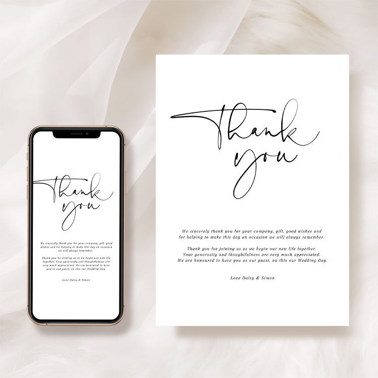 Black and White Wedding Thank You Card Template