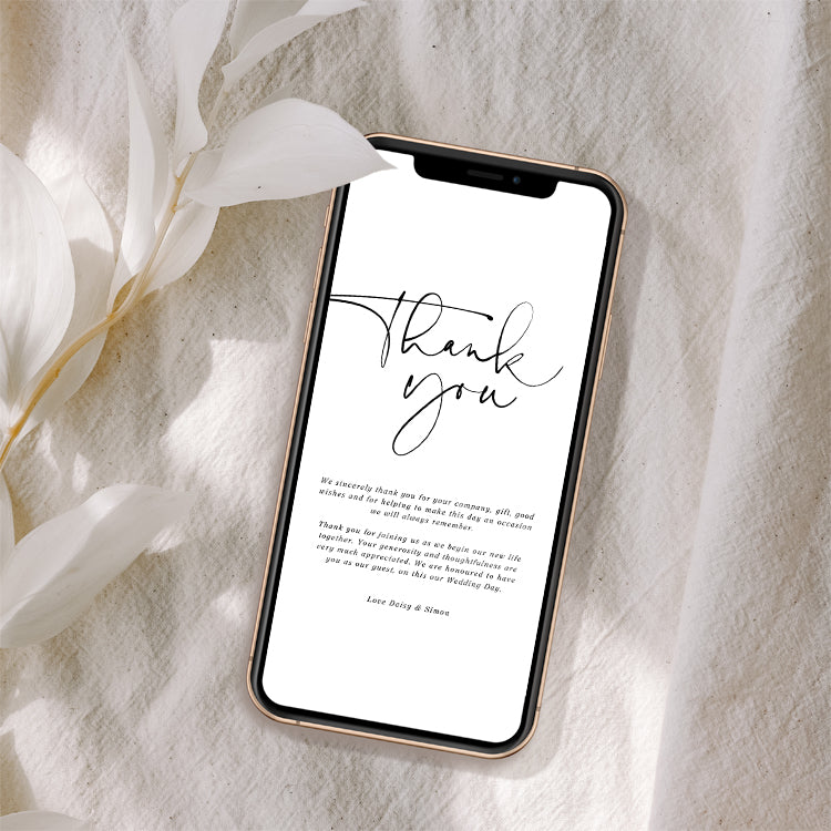 Black and White Wedding Thank You Card Template