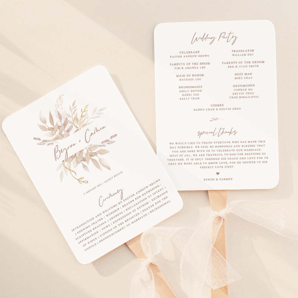 Boho Wedding Fan Program Template