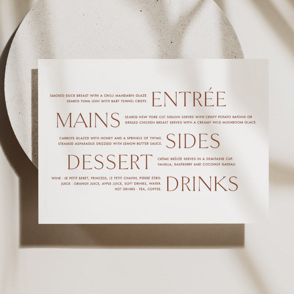 Classic Wedding Menu Card