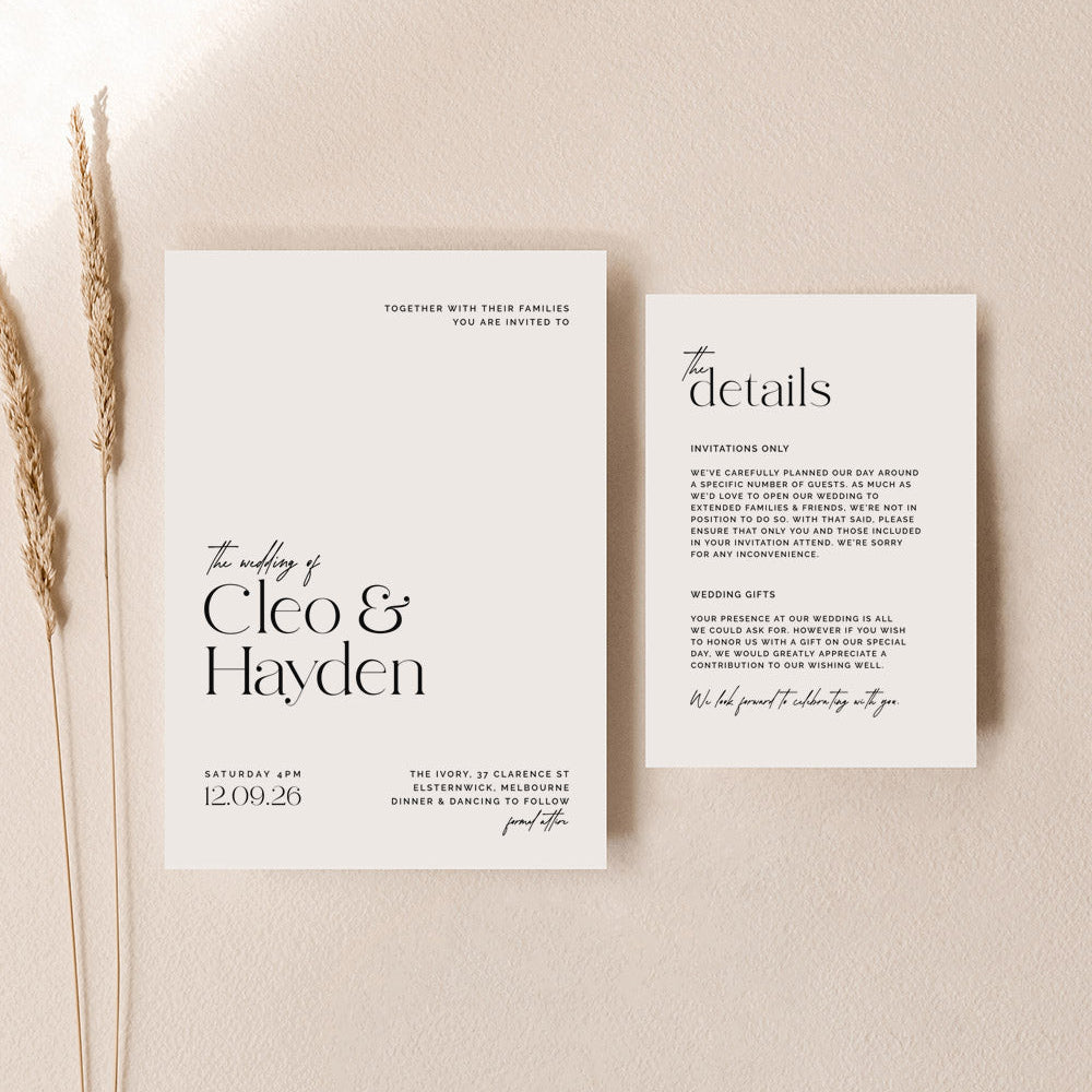 Cleo Wedding Invitations - Set of 2