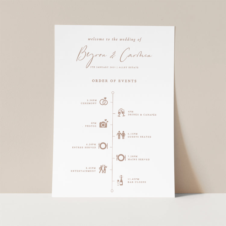 Elegant Wedding Reception Timeline Sign Template