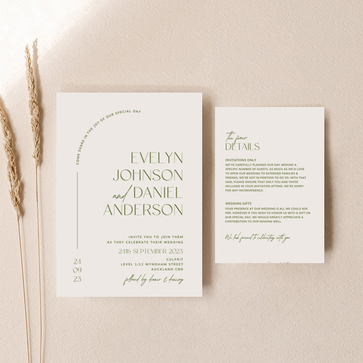 Evelyn - Wedding Invitation Cards Set of 2