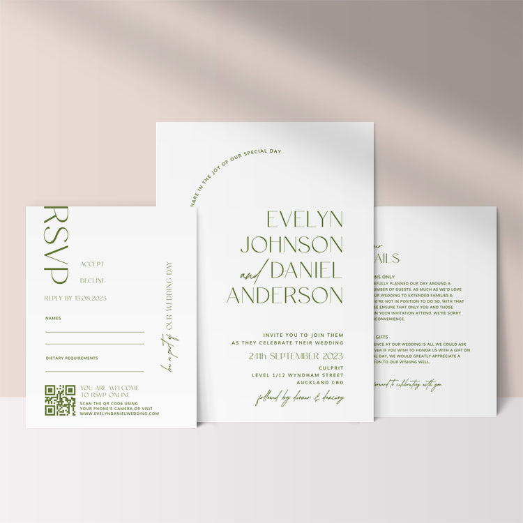 Evelyn - Wedding Invitation Cards Set of 3