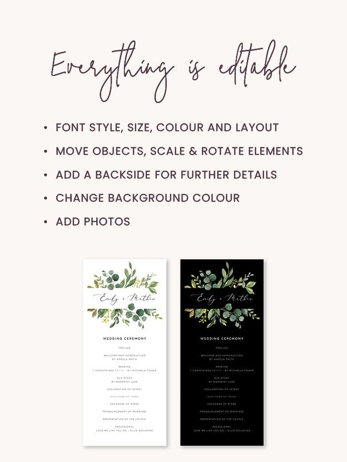 Greenery Wedding Order of Service Template