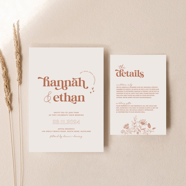 Hannah - Wedding Invitation Cards Set of 2