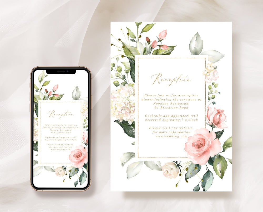 Hydrangea Wedding Reception Invitation Card