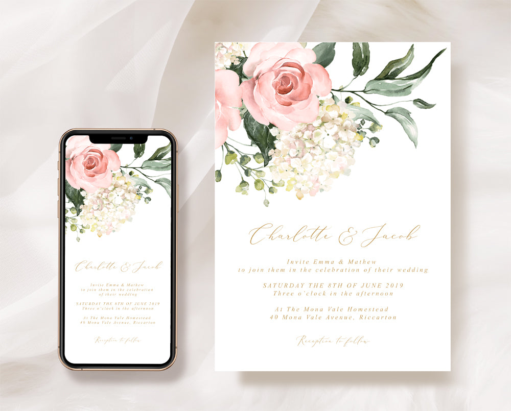 Pink Floral Wedding Invitation Set