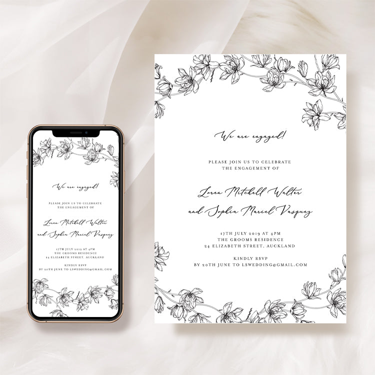 Magnolia Flower Engagement Party Invitation Template