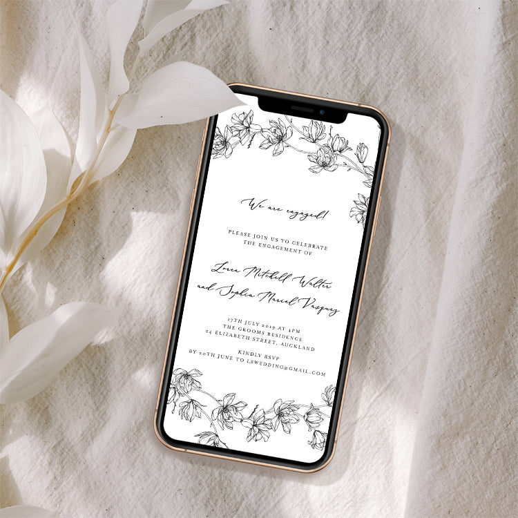 Magnolia Flower Engagement Party Invitation Template