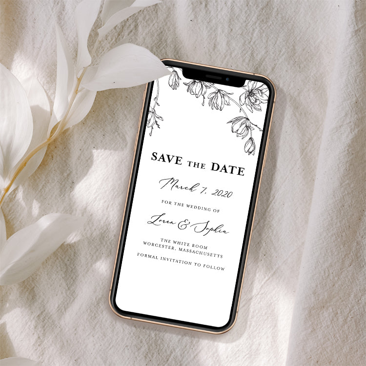 Magnolia Flower Save The Date Card Template