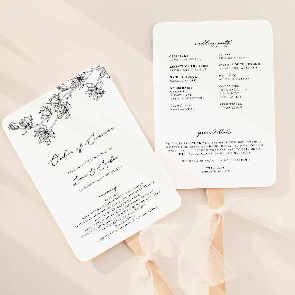 Magnolia Flower Wedding Fan Program Template