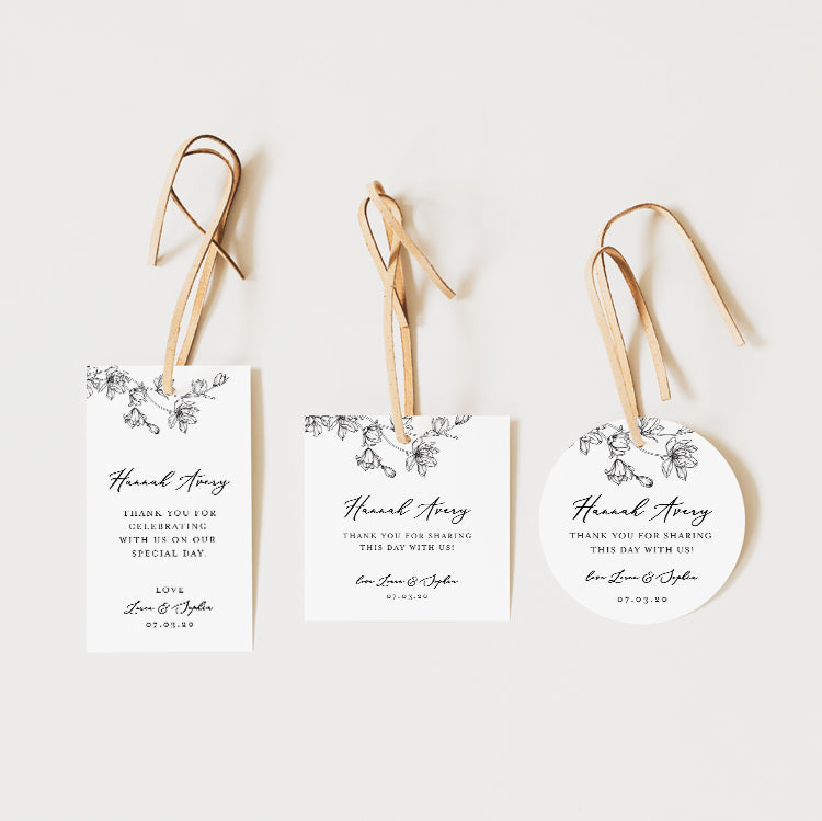 Magnolia Flower Wedding Favour Tag and Label