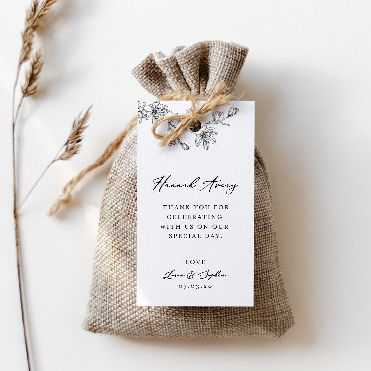 Magnolia Flower Wedding Favour Tag and Label