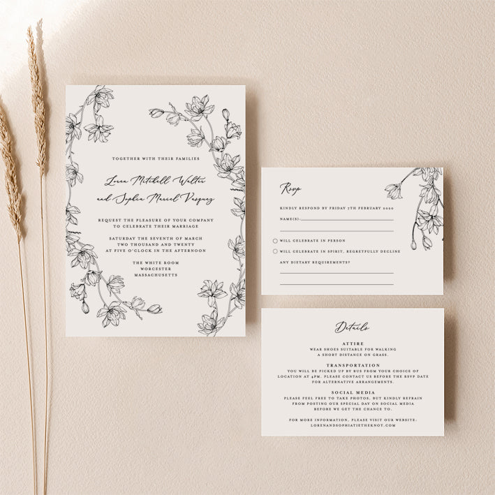 Magnolia Flower Wedding Invitation Set